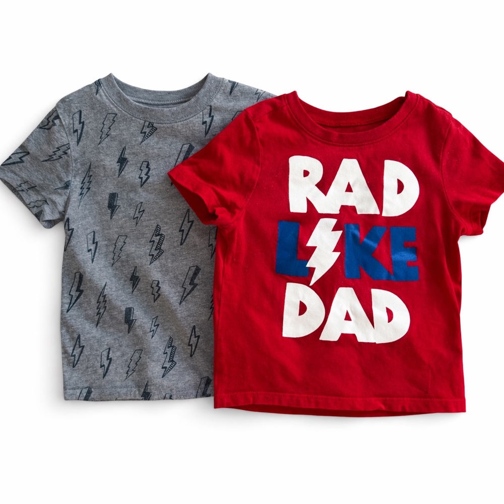 Old Navy Toddler Boys Graphic Tee Bundle 3T | Lightning Bolt & Rad Like Dad Shir